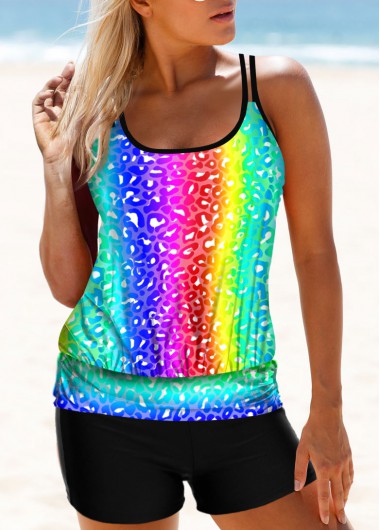 Modlily Colorful Printed Spaghetti Strap Tankini Set - M