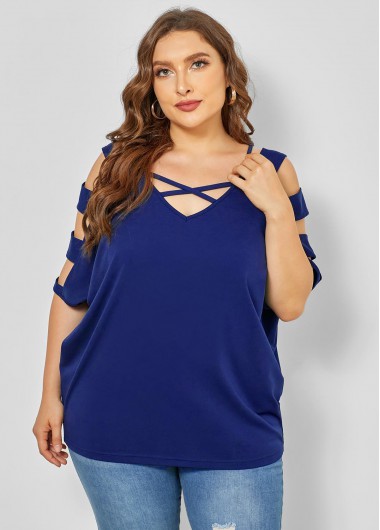 Modlily Plus Size Ladder Cutout Cross Strap T Shirt - 3X