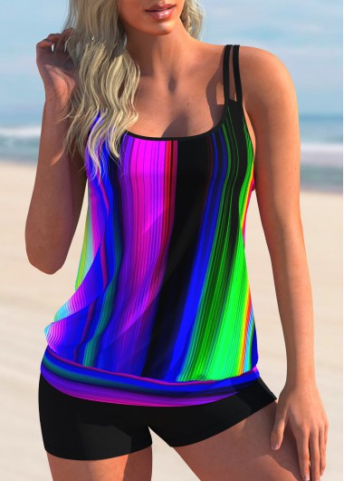 Modlily Colorful Printed Spaghetti Strap Tankini Set - S