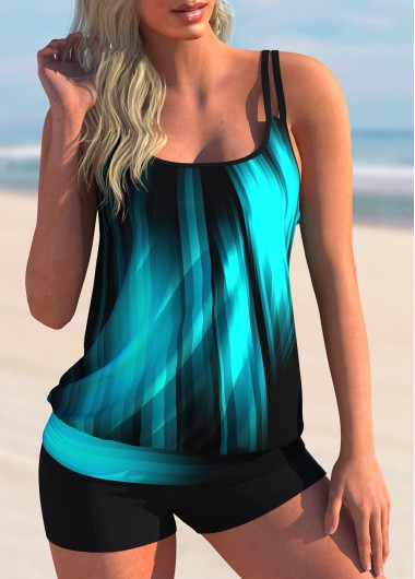 Modlily Ombre Printed Double Straps Tankini Set - XXL