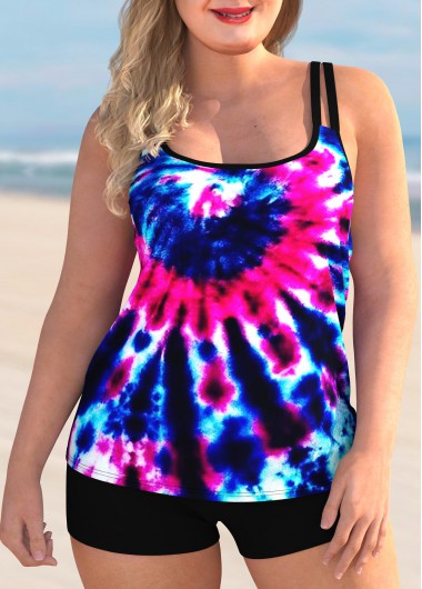 Modlily Plus Size Tie Dye Print Spaghetti Strap Tankini Set - 3X