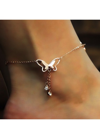 Modlily Butterfly Deaign Rhinestone Detail Hollow Out Anklet - One Size