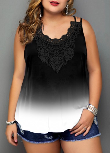 Modlily Plus Size Lace Stitching Double Straps Camisole Top - 3X