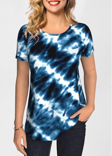 Modlily Tie Dye Short Sleeve Round Neck T Shirt - M