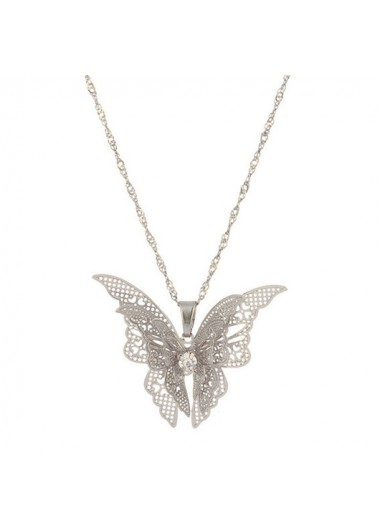 Modlily Butterfly Design Metal Detail Silver Necklace - One Size