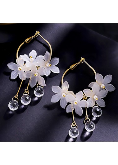 Modlily Floral Design Metal Detail Crystal Earrings - One Size