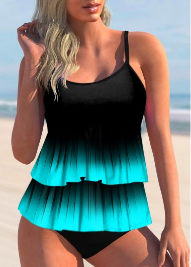Modlily Tie Dye Ombre Layered Tankini Set - M