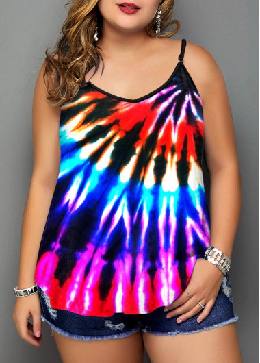 Modlily Plus Size Colorful Tie Dye Print Camisole Top - 2X