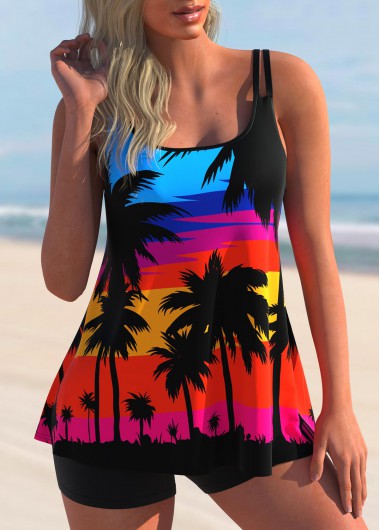 Modlily Scape Print Double Straps Tankini Set - L