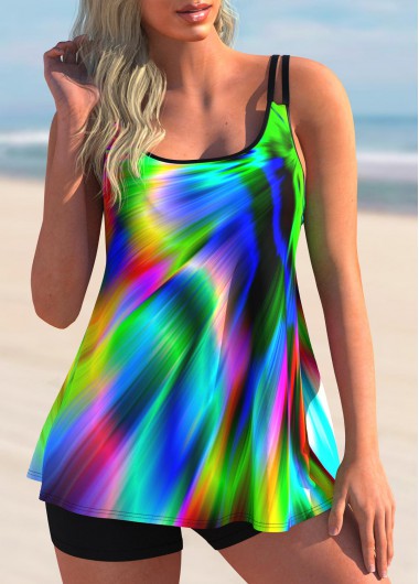 Modlily Colorful Printed Spaghetti Strap Tankini Set - XXL