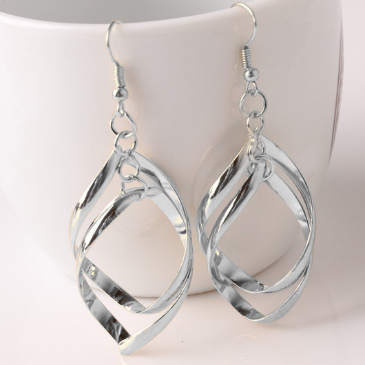 Twist Rhombus Design Silver Metal Earrings