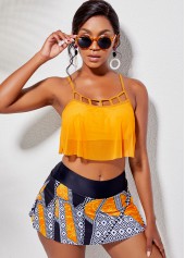 Cage Neck Overlay Top and Printed Pantskirt