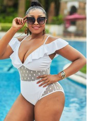 Plus Size Lace Stitching Ruffle One Piece Swimwear | thumb picture 