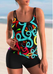 Colorful Printed Spaghetti Strap Tankini Set
