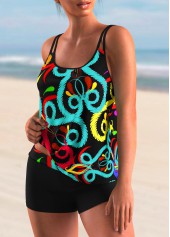 Colorful Printed Spaghetti Strap Tankini Set | thumb picture 