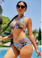 Leopard Buckle Detail Halter Bikini Set | thumb picture 