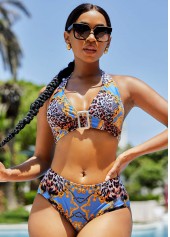 Leopard Buckle Detail Halter Bikini Set | thumb picture 