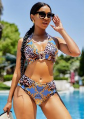 Leopard Buckle Detail Halter Bikini Set