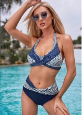 Mid Waist Polka Dot Tie Back Bikini Set