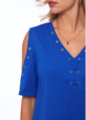 Cold Shoulder Solid V Neck T Shirt | thumb picture 