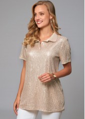 Turndown Collar Sequin Button Detail T Shirt | thumb picture 