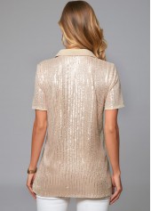 Turndown Collar Sequin Button Detail T Shirt | thumb picture 