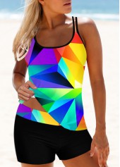 Colorful Geometric Print Spaghetti Strap Tankini Set