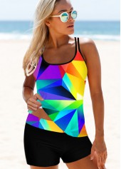 Colorful Geometric Print Spaghetti Strap Tankini Set