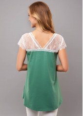 Lace Stitching V Neck Short Sleeve T Shirt | thumb picture 