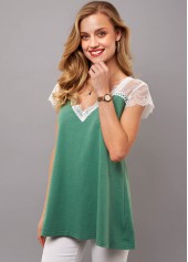 Lace Stitching V Neck Short Sleeve T Shirt | thumb picture 