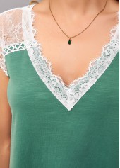 Lace Stitching V Neck Short Sleeve T Shirt | thumb picture 