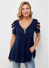 Cold Shoulder Quarter Zip Short Sleeve T Shirt