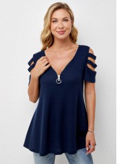 Cold Shoulder Quarter Zip Short Sleeve T Shirt | thumb picture 