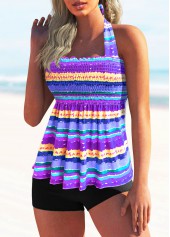 Tie Back Rainbow Stripe Smocked Tankini Set | thumb picture 