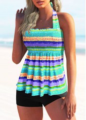 Tie Back Rainbow Stripe Smocked Tankini Set | thumb picture 