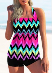 Rainbow Stripe Tie Back Halter Tankini Set