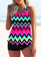 Rainbow Stripe Tie Back Halter Tankini Set | thumb picture 
