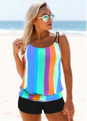 Rainbow Stripe Spaghetti Strap Tankini Set