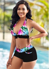 Floral Print Mid Waist Halter Bikini Set  | thumb picture 