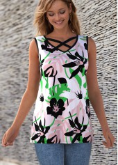 Cross Strap Floral Print Tank Top
