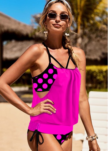 Modlily Polka Dot Tie Side Contrast Takini Set - XS