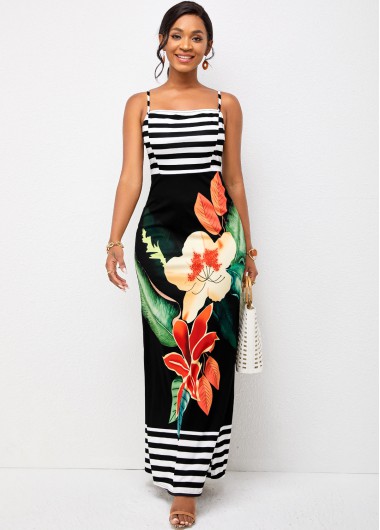 Modlily Spaghetti Strap Floral Print Maxi Dress - S