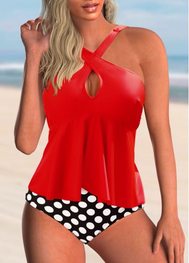 Modlily Cross Front Polka Dot Tankini Set - M