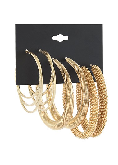 Modlily Gold Circular Design Metal Detail Earring Set - One Size