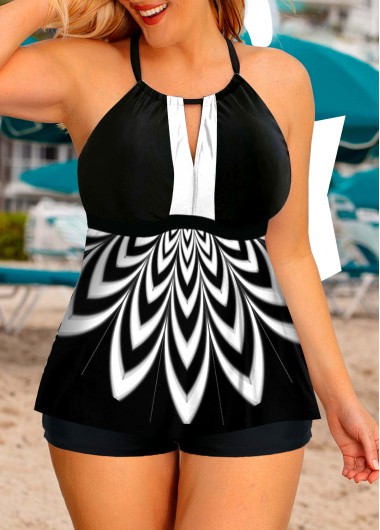 Modlily Plus Size Printed Swimdress and Shorts - 3X
