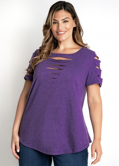 Modlily Ladder Cutout Short Sleeve Plus Size Short Sleeve - 3X