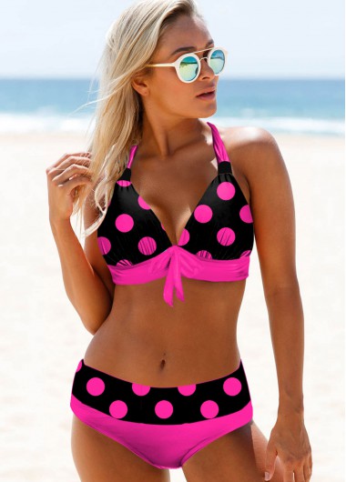 Modlily Polka Dot Mid Waist Bowknot Bikini Set - XXL