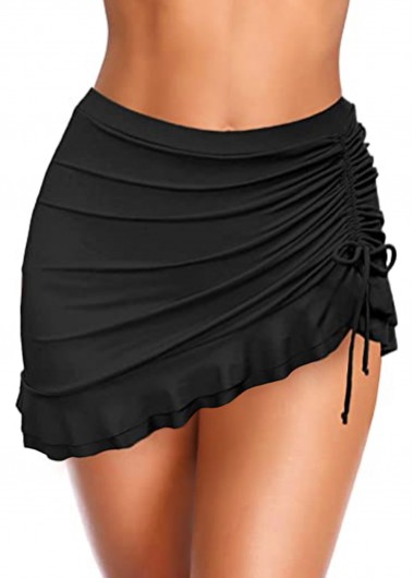 Modlily High Waisted Solid Drawstring Side Swim Skirt - L