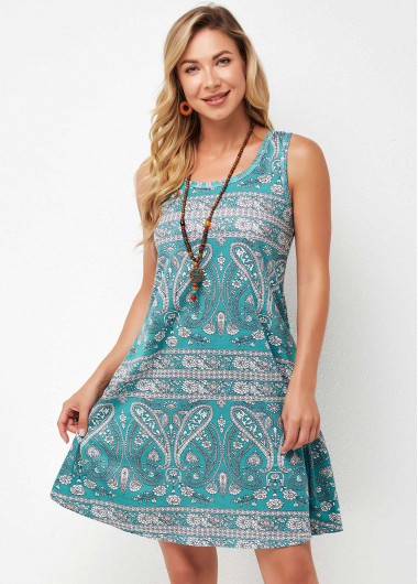 Modlily Wide Strap Tribal Print A Line Dress - M