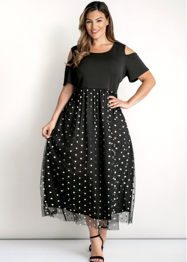 Modlily Plus Size Mesh Stitching Sequin Dress - 1X